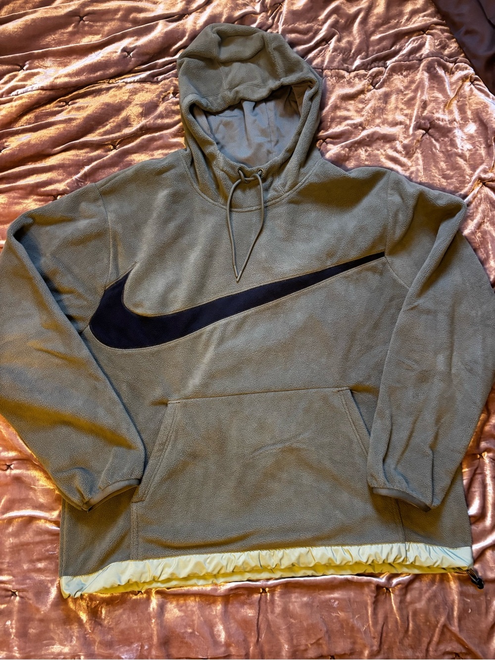 Nike Olive Green Fleece Pullover Hoodie with Black Swoosh